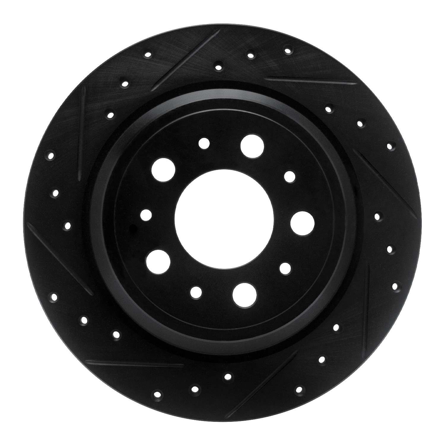 R1 Concepts 99-00 Volvo V70 Rear Left Drilled & Slotted Black Brake Rotor