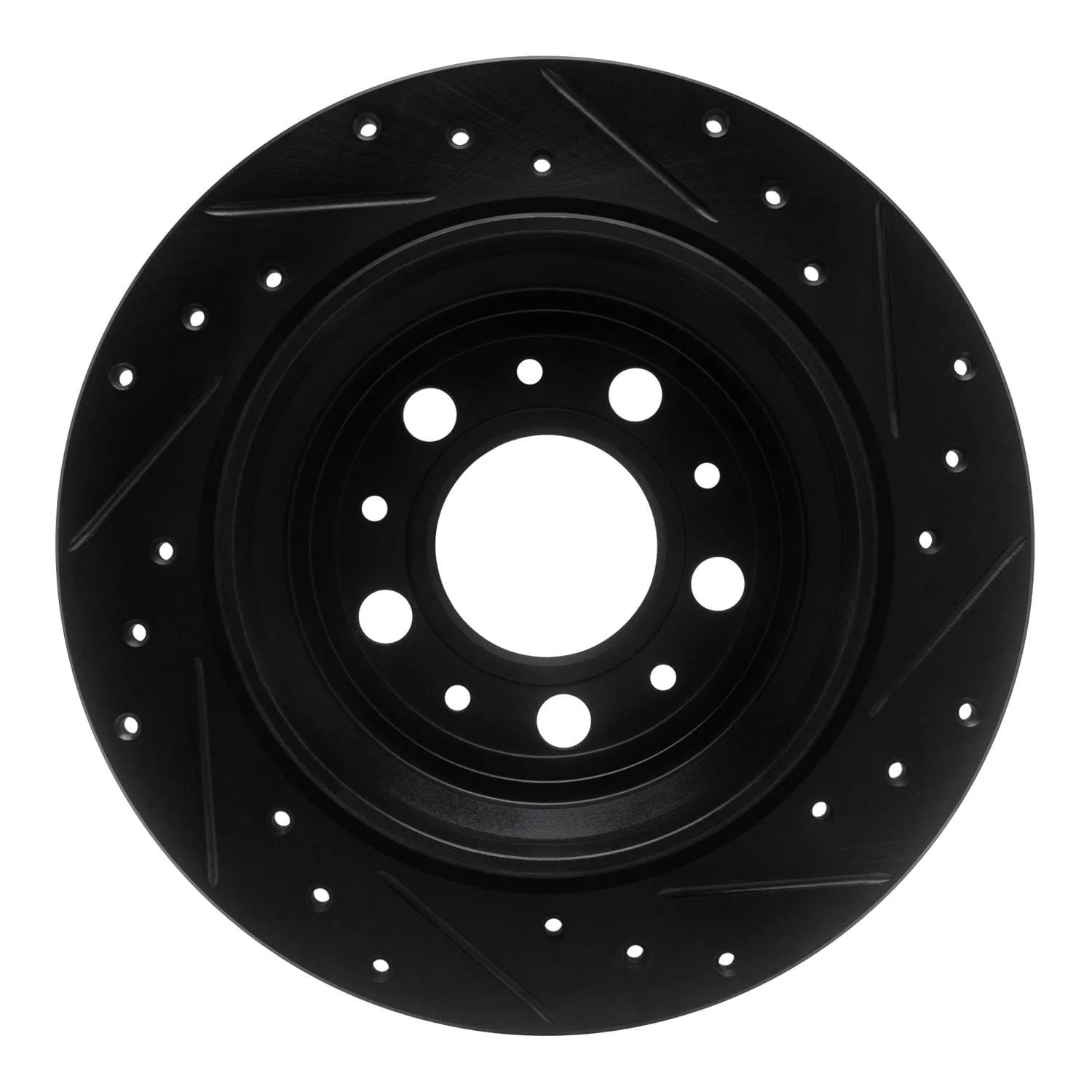 R1 Concepts 99-00 Volvo V70 Rear Left Drilled & Slotted Black Brake Rotor - Image 2