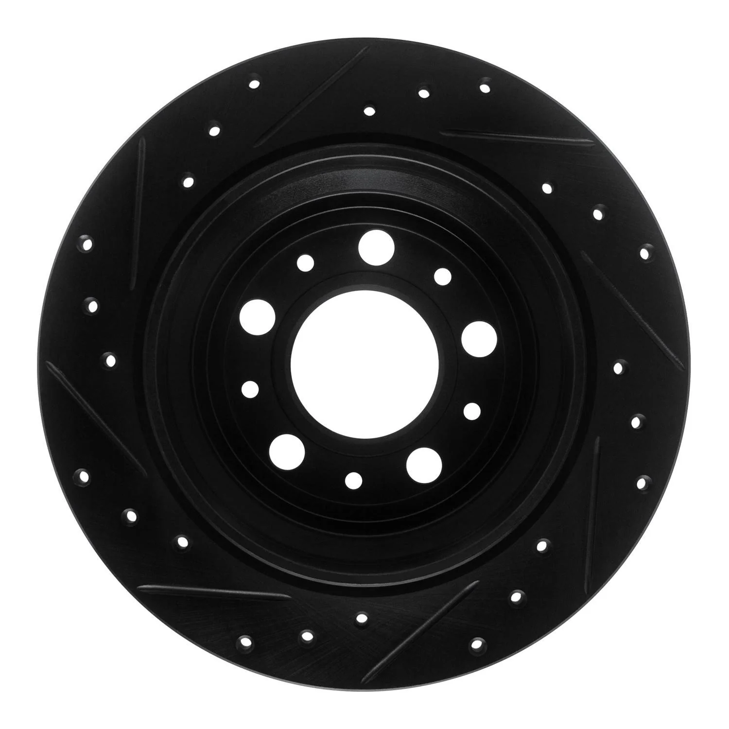 R1 Concepts 99-00 Volvo V70 Rear Right Drilled & Slotted Black Brake Rotor - Image 2